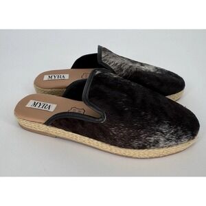 MYRA Ease Espadrilles Black and White Cowhide Leather Slip On Shoes Women's 7